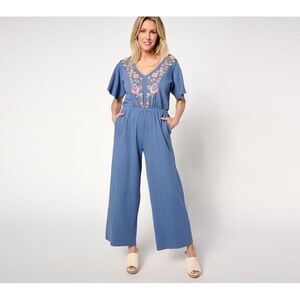 Destination 365 Women's Dress Sz 2XS (XXS) Embroidered Short Sleeve Blue A641512